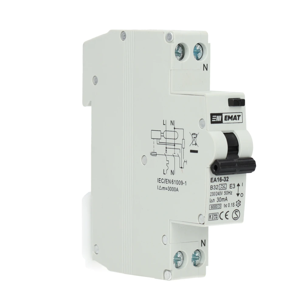 EMAT aardlekautomaat 1-polig+nul 32A B-kar 30mA (85006010) main product photo