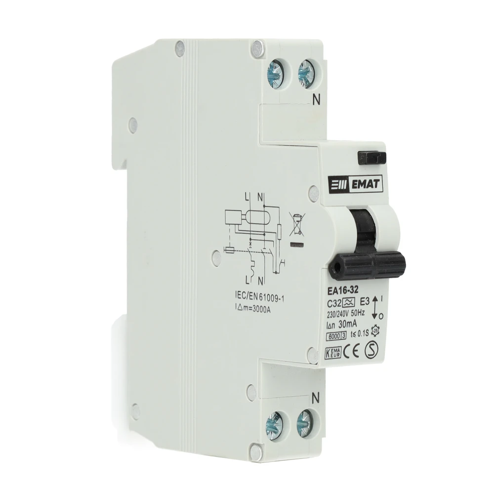 EMAT aardlekautomaat 1-polig+nul 32A C-kar 30mA (85006011) main product photo