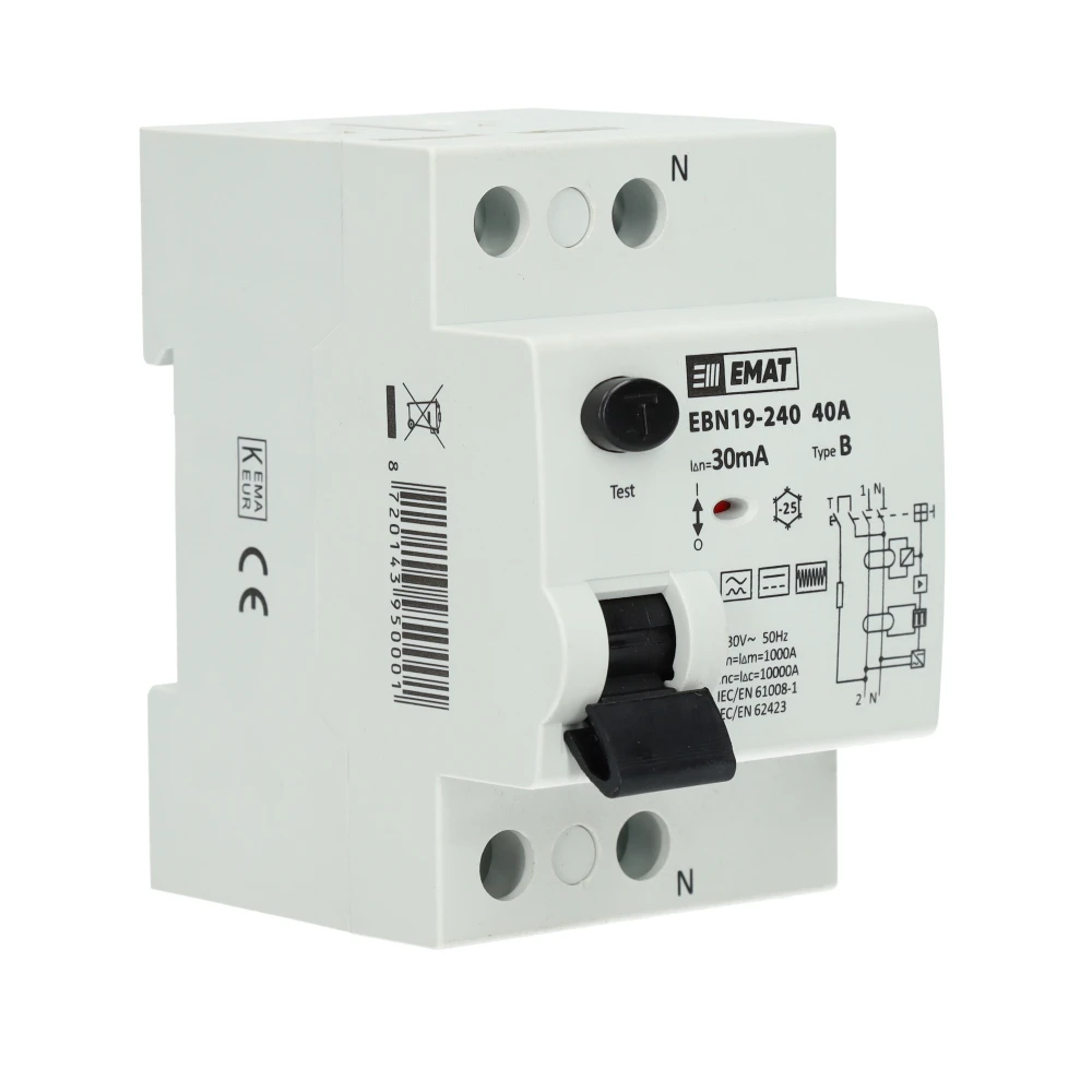 EMAT aardlekschakelaar 2-polig 40A 30mA type B (85002010) main product photo