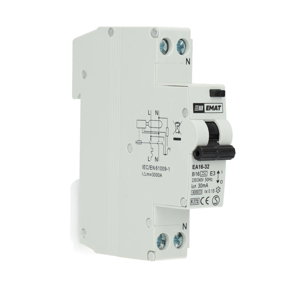 EMAT aardlekautomaat 1-polig+nul 16A B-kar 30mA (85006004) main product photo