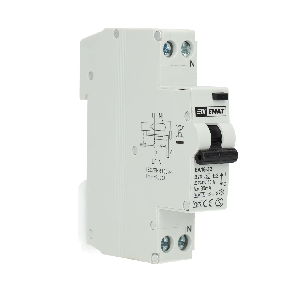 EMAT aardlekautomaat 1-polig+nul 20A B-kar 30mA (85006006) main product photo