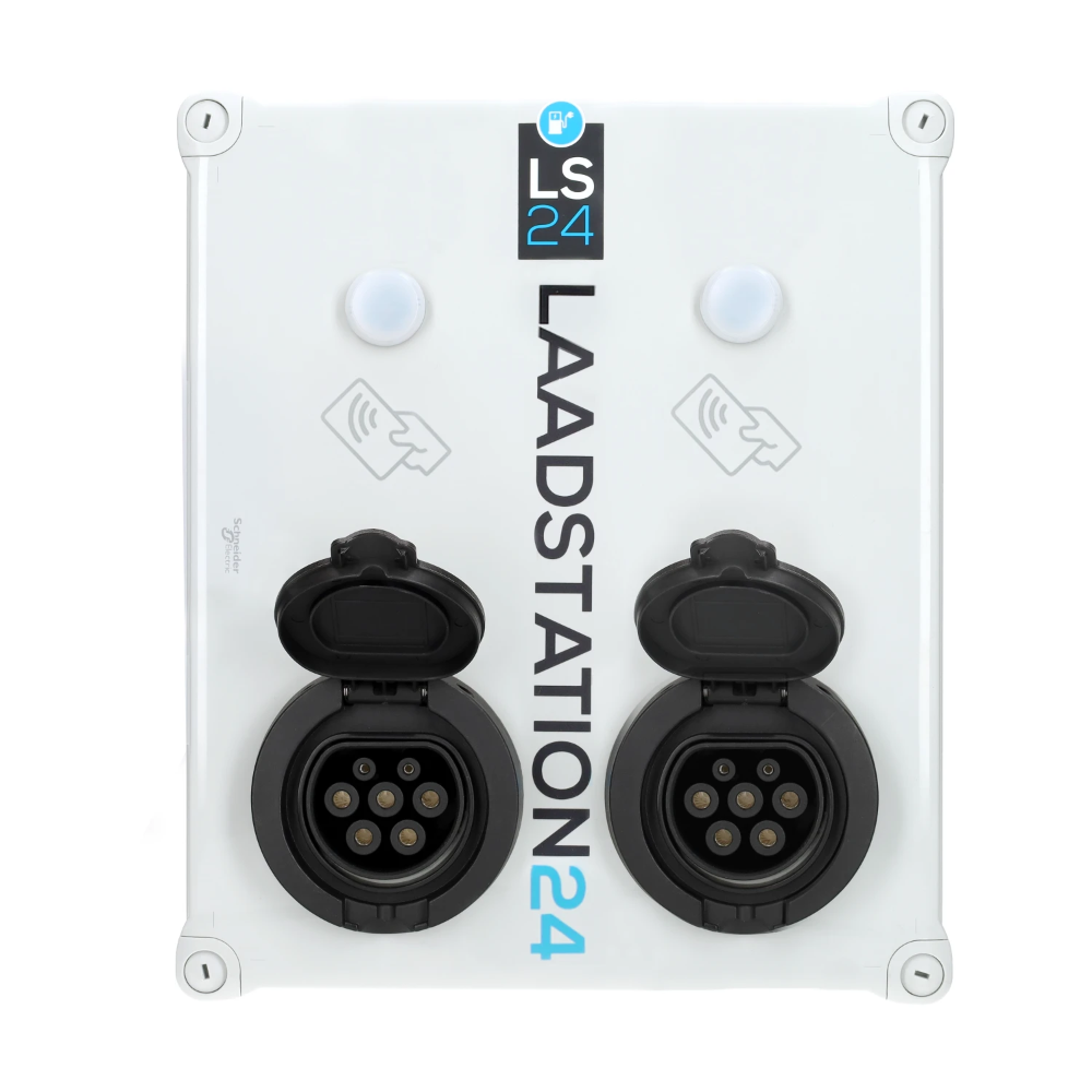 Miniatuur van LS24 dubbele laadpaal type 2 Mennekes wandcontactdoos met pasjessysteem 2x16A (2x11kW) - wit (2014042)