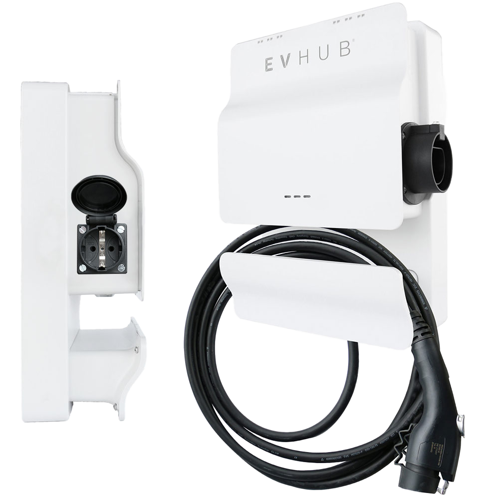 EVHUB laadpaal wit 32A 7,4/22kW plug-in charge 5 meter type 1 wit met 230V stopcontact (LP-B8IQJN2AWK) main product photo