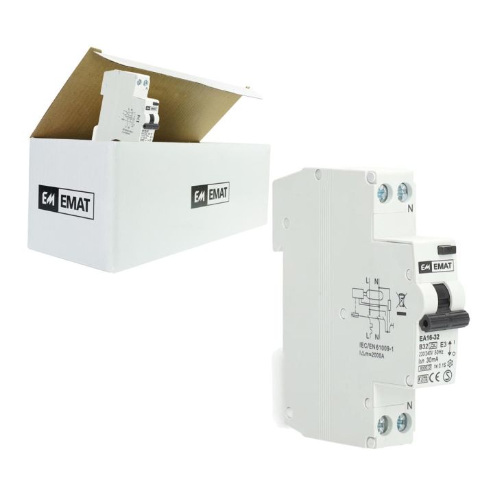 EMAT aardlekautomaat 1-polig+nul 32A B-kar 30mA (85006010)