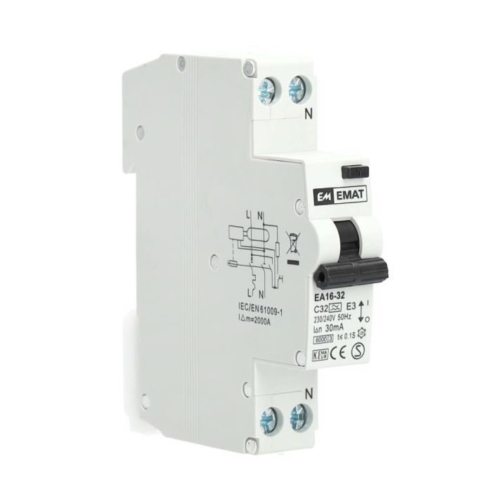 EMAT aardlekautomaat 1-polig+nul 32A C-kar 30mA (85006011)