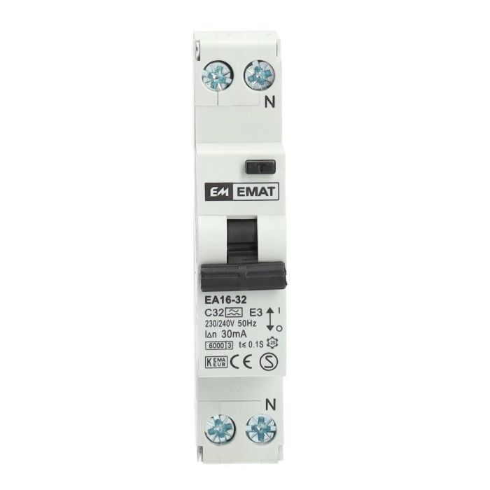 EMAT aardlekautomaat 1-polig+nul 32A C-kar 30mA (85006011)