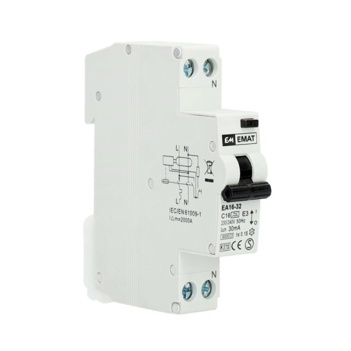 EMAT aardlekautomaat 1-polig+nul 16A C-kar 30mA (85006005)