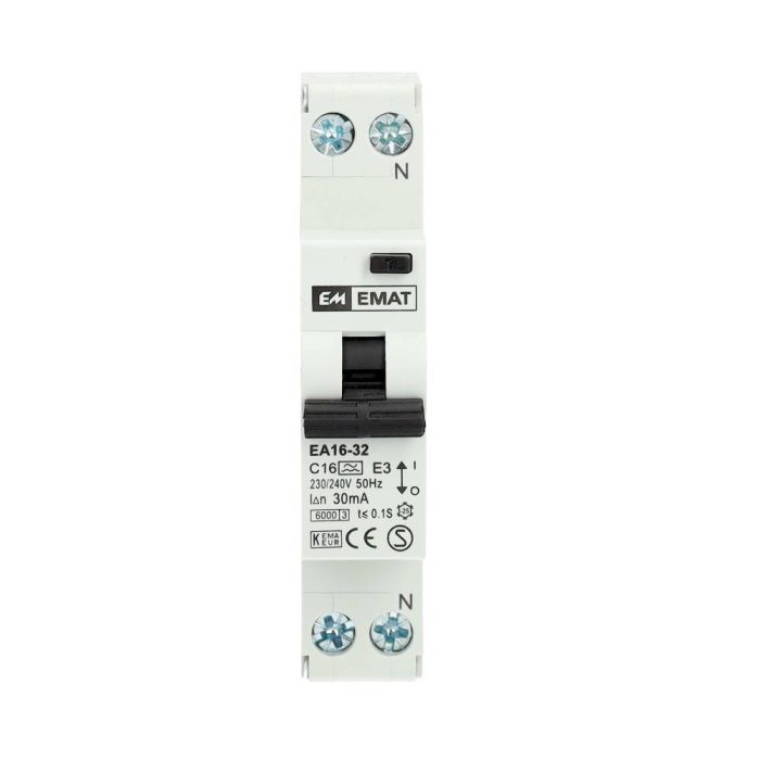 EMAT aardlekautomaat 1-polig+nul 16A C-kar 30mA (85006005)