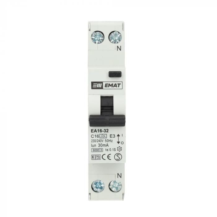 EMAT aardlekautomaat 1-polig+nul 16A C-kar 30mA (85006005)