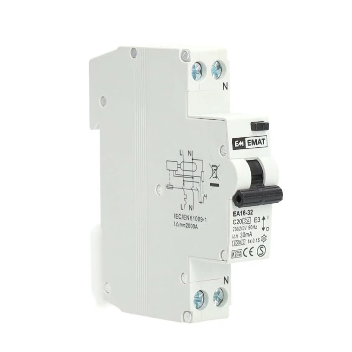 EMAT aardlekautomaat 1-polig+nul 20A C-kar 30mA (85006007)