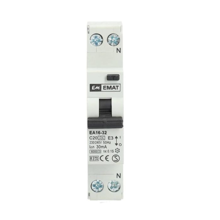 EMAT aardlekautomaat 1-polig+nul 20A C-kar 30mA (85006007)