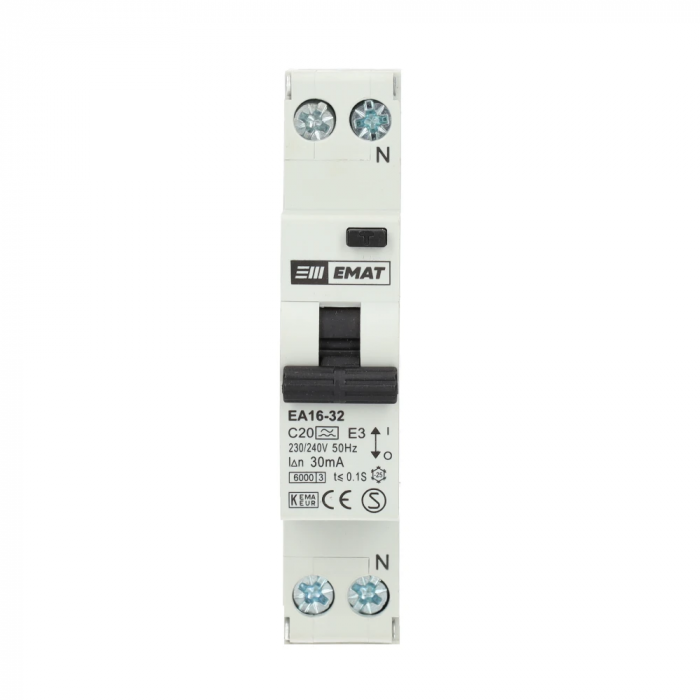 EMAT aardlekautomaat 1-polig+nul 20A C-kar 30mA (85006007)