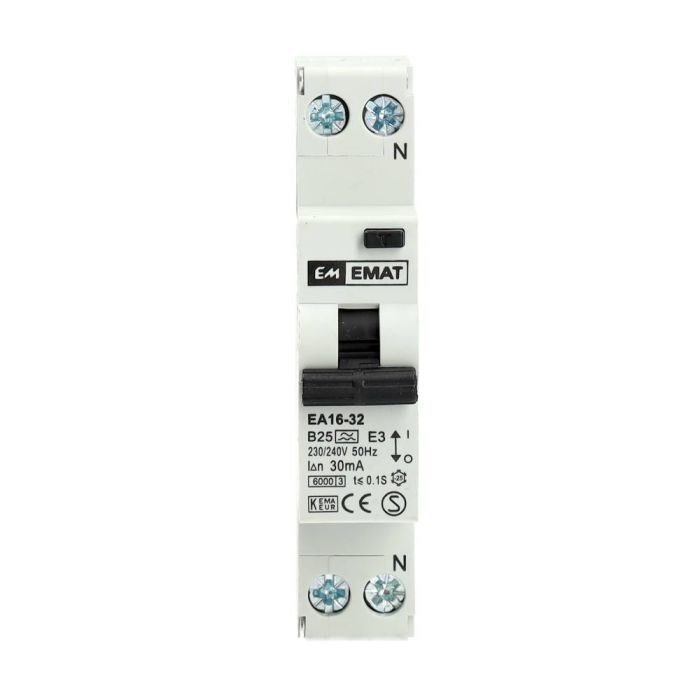 EMAT aardlekautomaat 1-polig+nul 25A B-kar 30mA (85006008)