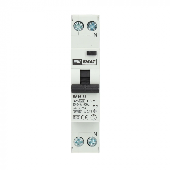 EMAT aardlekautomaat 1-polig+nul 25A B-kar 30mA (85006008)