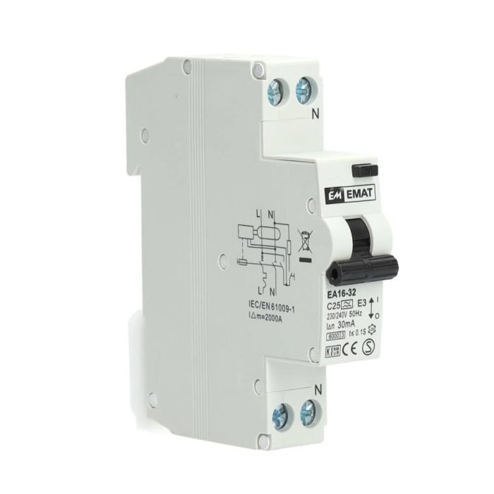 EMAT aardlekautomaat 1-polig+nul 25A C-kar 30mA (85006009)