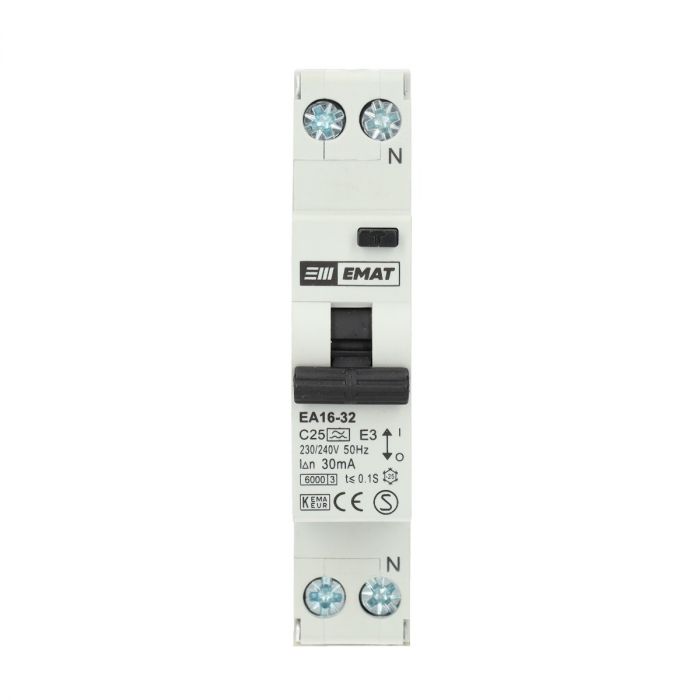 EMAT aardlekautomaat 1-polig+nul 25A C-kar 30mA (85006009)