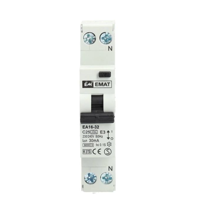 EMAT aardlekautomaat 1-polig+nul 25A C-kar 30mA (85006009)