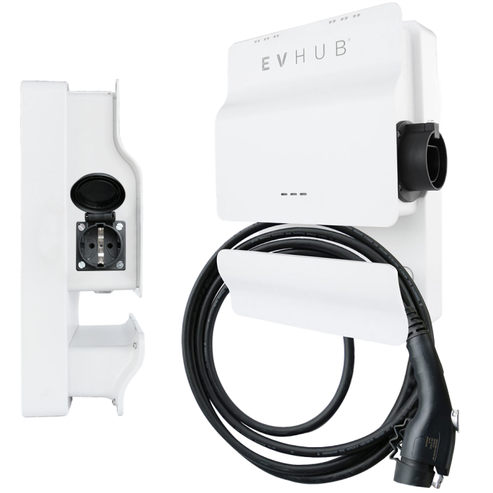 EVHUB laadpaal wit 32A 7,4/22kW plug-in charge 5 meter type 1 wit met 230V stopcontact (LP-B8IQJN2AWK)