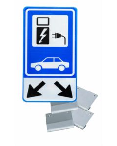 verkeersbord opladen elektrische auto 40 x 80 cm + 2 pijlen incl. 4 beugels voor muurbevestiging