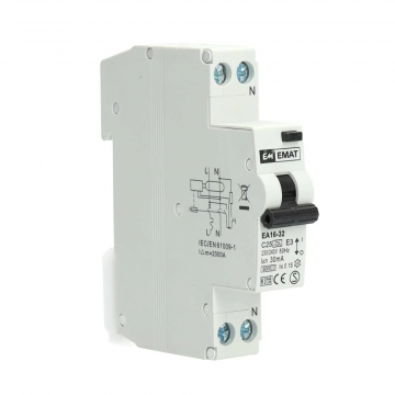 EMAT aardlekautomaat 1-polig+nul 25A C-kar 30mA (85006009)